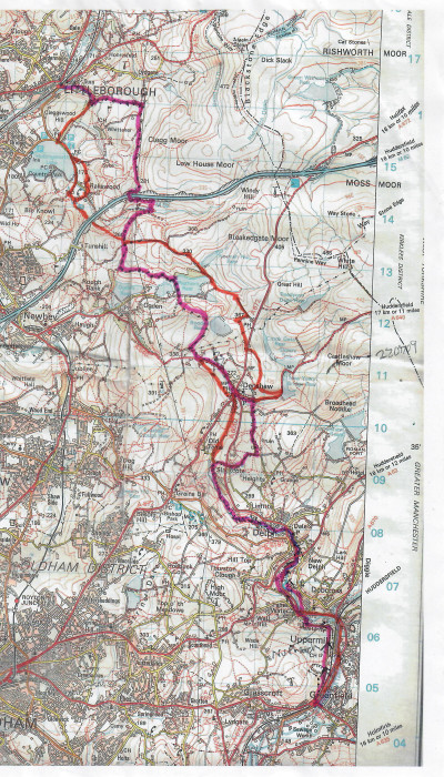 Map Greenfield - Littleborough. 400,700